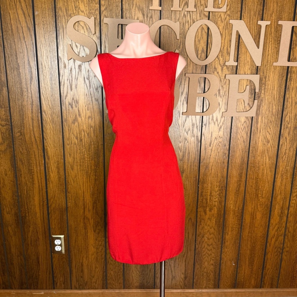 Hannah Hardy Sheath Mini Dress  Red Open Back Bow Strappy Cocktail Evening Party